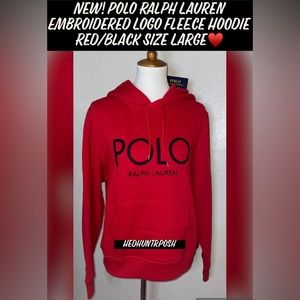 🎉HP🎉New! Polo Ralph Lauren Embroidered Logo Fleece Hoodie Red/Black Size Large♥️